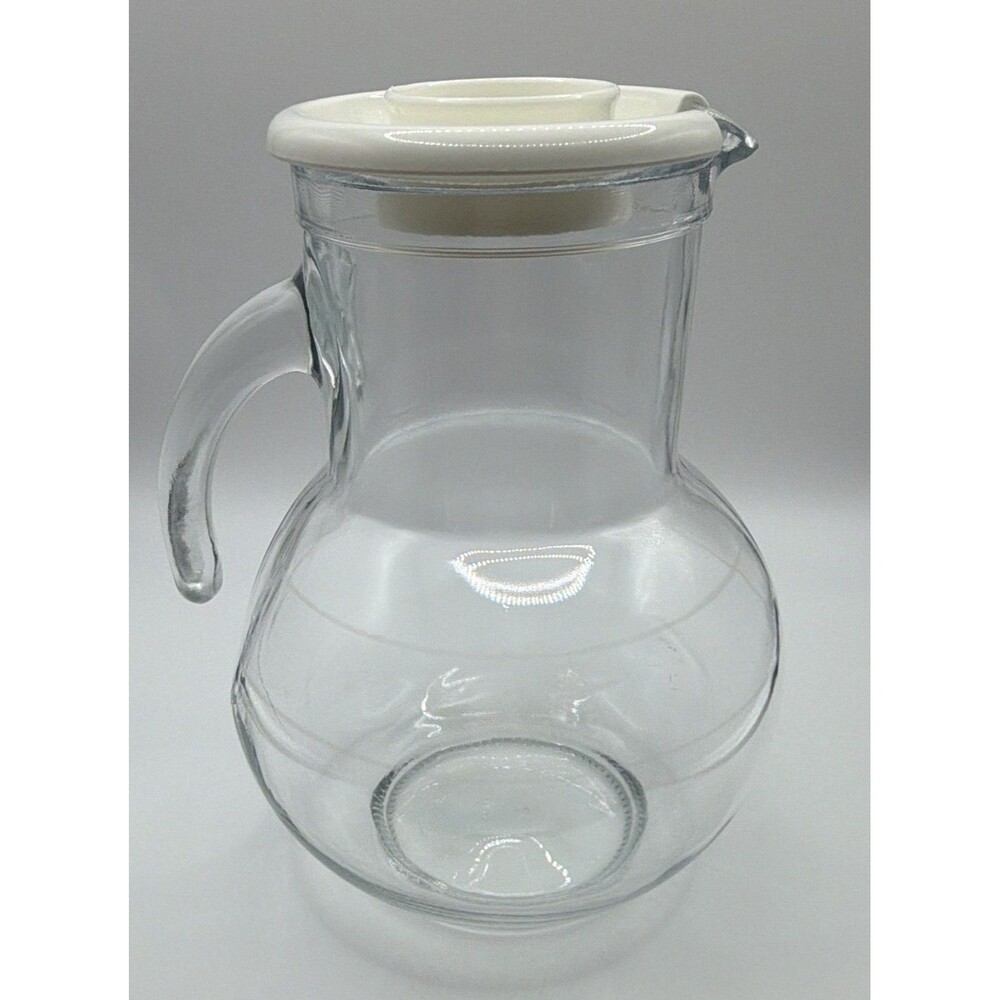 Bormioli Rocco Kufra Glass Pitcher 72 oz Jug White Lid Ice Insert Made In Italy
